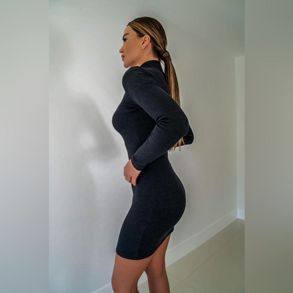 Cotton stretch black mini dress